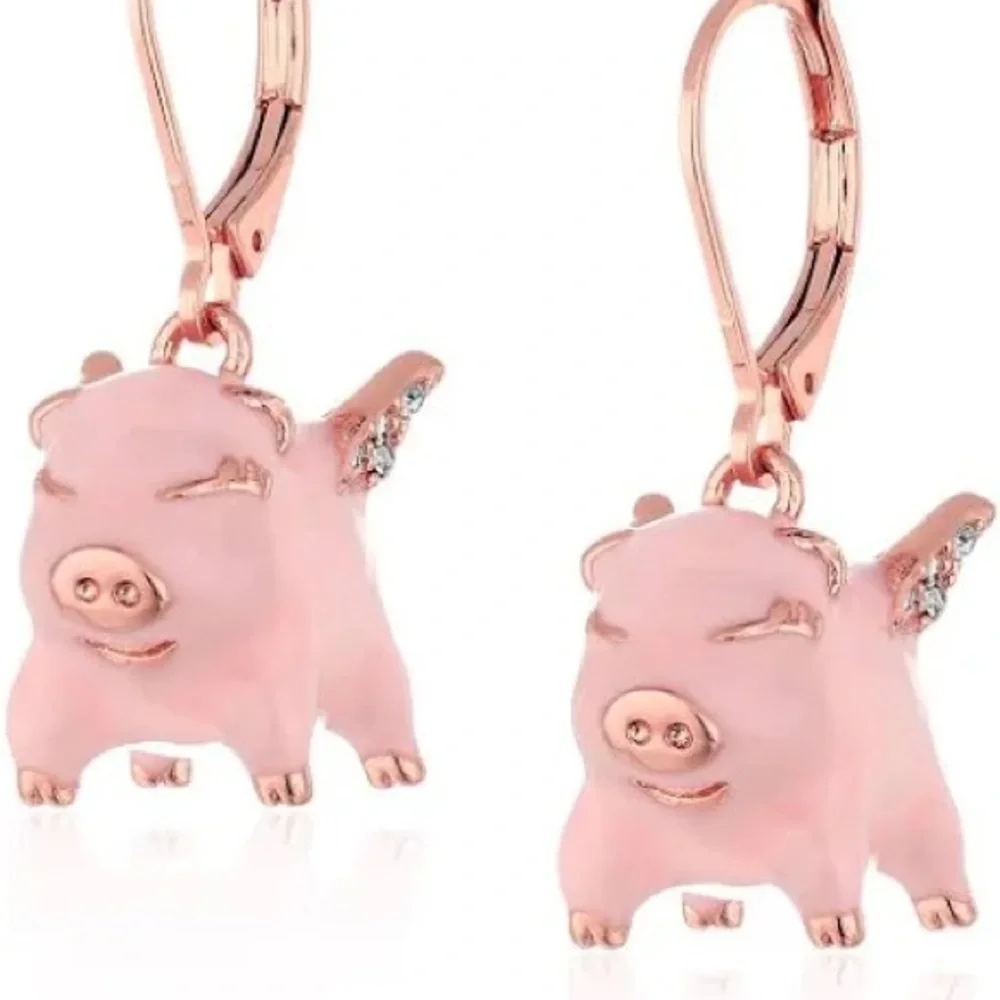 Spade Authentic Cute Fashion Drop Flying Pig Leverback Pink and Rose Gold